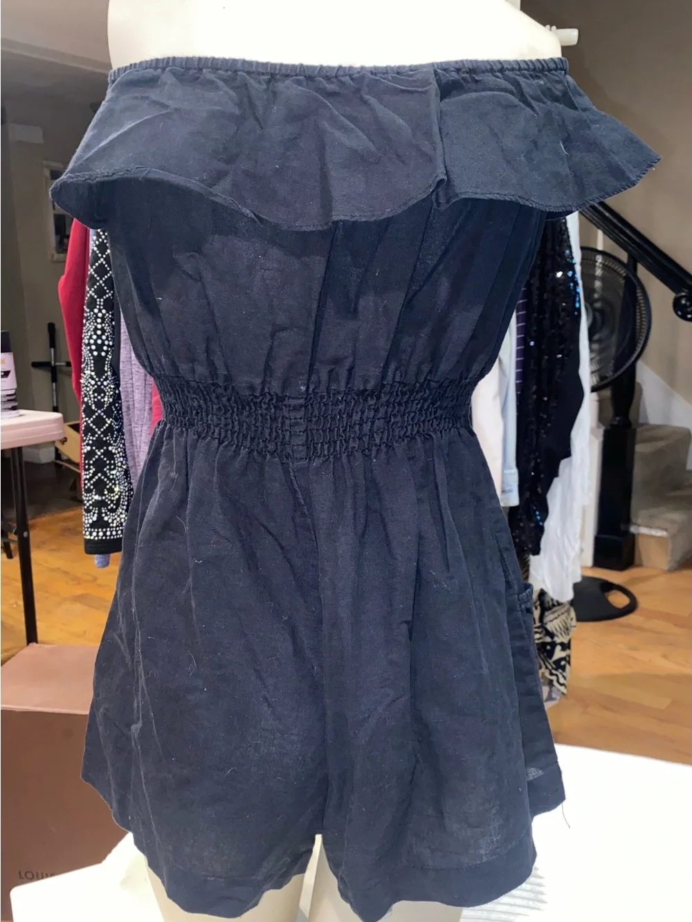 Black Strapless Ruffle Romper - Picture 3 of 6